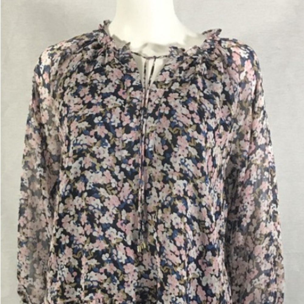 Tommy Hilfiger Pink Floral Ruffled Long Sleeve Blouse